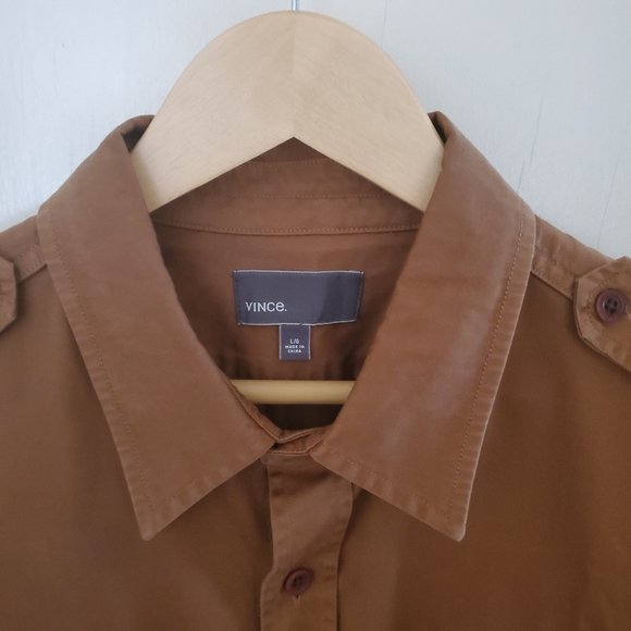 VINCE Twill Military Work Shirt, Carmel - Picture 2 of 6